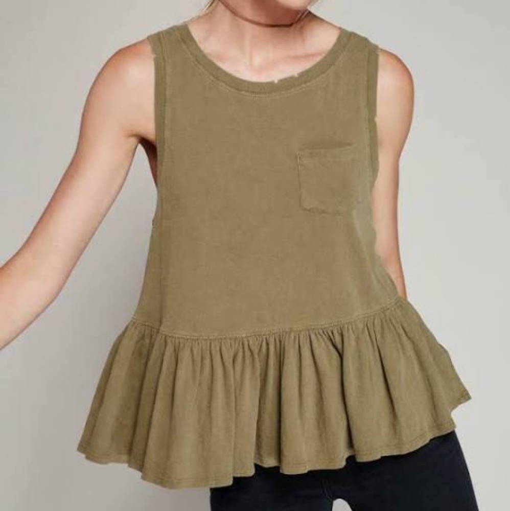 We the Free Continental Peplum Tank, Army Green - Picture 1 of 11